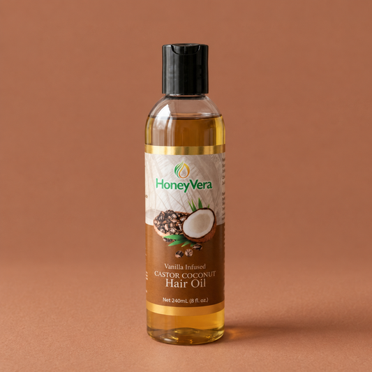 Castor-Coconut Hair Oil on a warm brown background