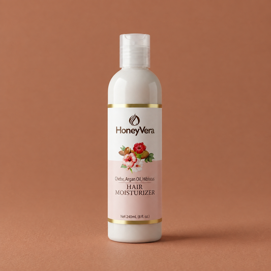 Chebe, Argan Oil & Hibiscus Hair Moisturizer on a warm brown background
