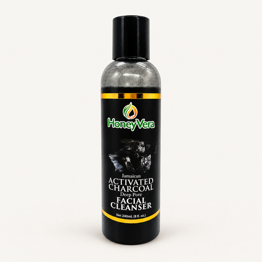 HoneyVera Activated Charcoal Deep Pore Facial Cleanser on a warm ivory background